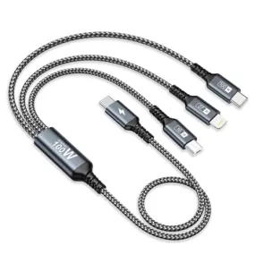 100W USB C Multi Charging Cable [0.5M] 3 in 1 Charging Cable with E-Mark Chip, USB C [100W] Lightning[27W] Micro[10W] for Galaxy S23,iPad Pro, iPad Mini, MacBook Pro/Air/iPhone14 13 12 12