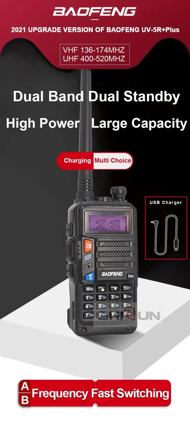 10W Walkie Talkie Long Range Baofeng UV-5R Plus Radio for Hunting 10 KM Upgrade of UV 5R UV-10R Ham Radio 10KM UHF/VHF Tri Bands