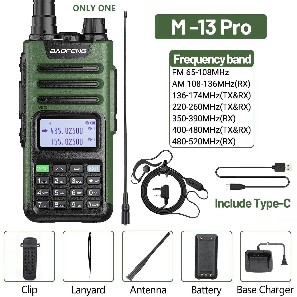 1/2 Baofeng M-13 Pro Air Band Walkie Talkie Wireless Copy Frequency Multi Band NOAA Type-C AM Long Range UV 5R Ham Two Way Radio