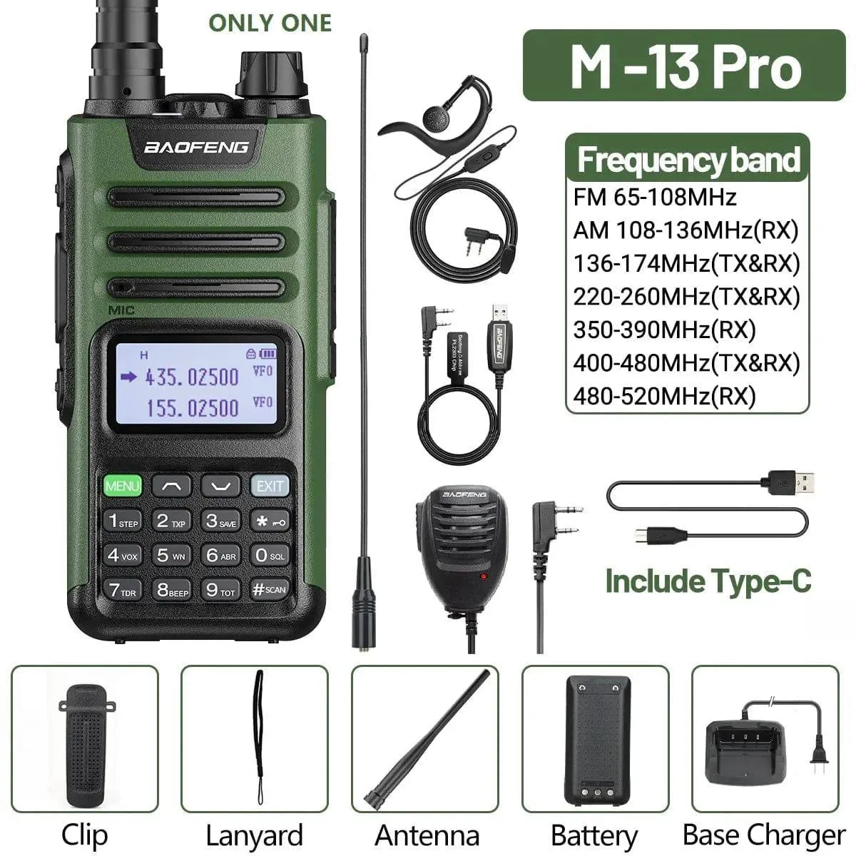 1/2 Baofeng M-13 Pro Air Band Walkie Talkie Wireless Copy Frequency Multi Band NOAA Type-C AM Long Range UV 5R Ham Two Way Radio