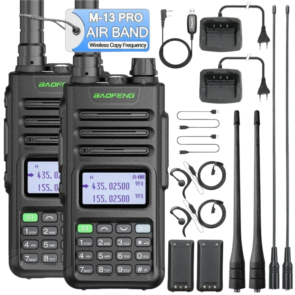 1/2 Baofeng M-13 Pro Air Band Walkie Talkie Wireless Copy Frequency Multi Band NOAA Type-C AM Long Range UV 5R Ham Two Way Radio