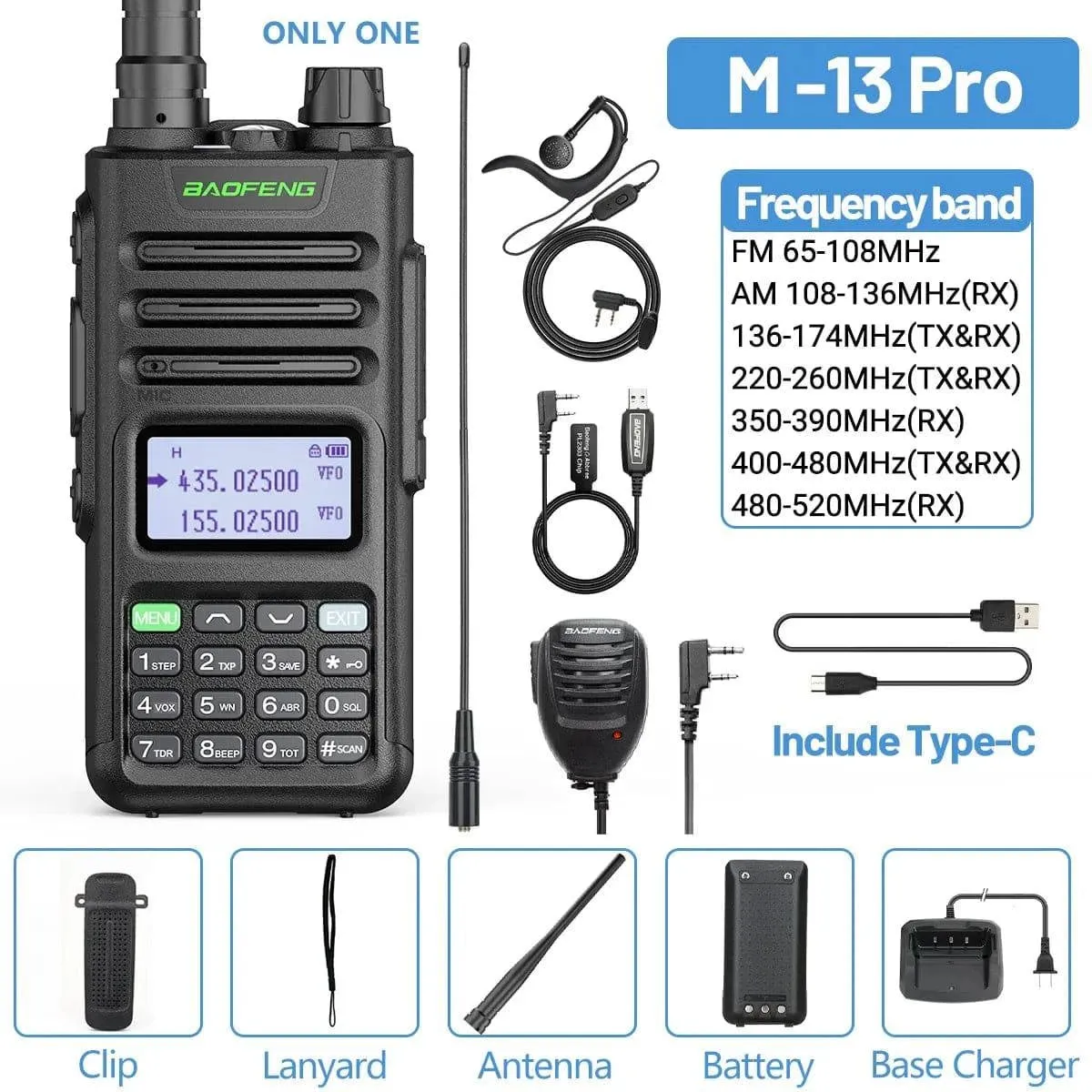 1/2 Baofeng M-13 Pro Air Band Walkie Talkie Wireless Copy Frequency Multi Band NOAA Type-C AM Long Range UV 5R Ham Two Way Radio