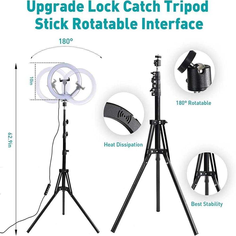 13" LED RGB Selfie Ring Light W/ Mini & Extendable Tripod Stand & Phone Holder w/ 10 Brightness Level