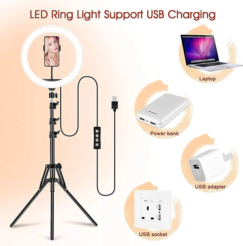 13" LED RGB Selfie Ring Light W/ Mini & Extendable Tripod Stand & Phone Holder w/ 10 Brightness Level