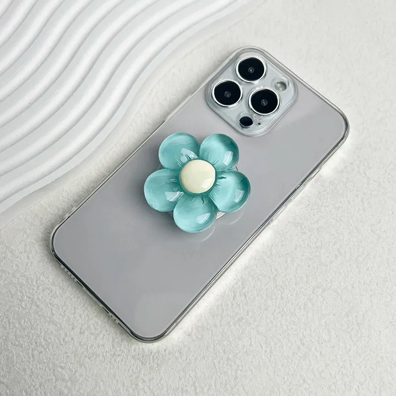 1pc Transparent Resin Candy-Colored Flower Phone Holder Foldable Desktop Stand Cute Floral Retractable Grip for Mobile Devices