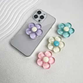 1pc Transparent Resin Candy-Colored Flower Phone Holder Foldable Desktop Stand Cute Floral Retractable Grip for Mobile Devices