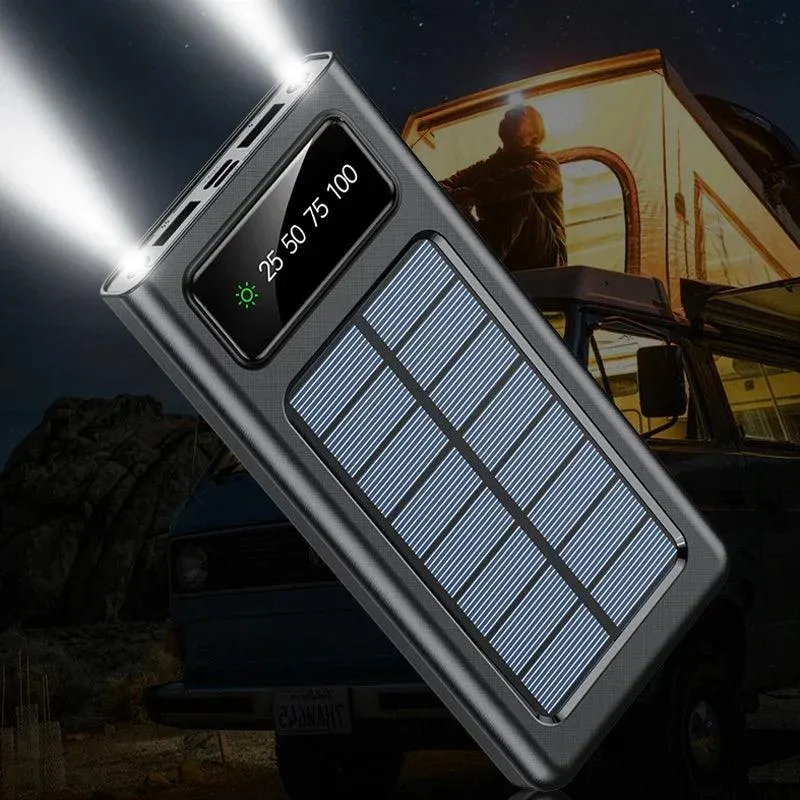 200000mAh Portable Solar Power Bank with Fast Charging and Integrated Cables for All Devices