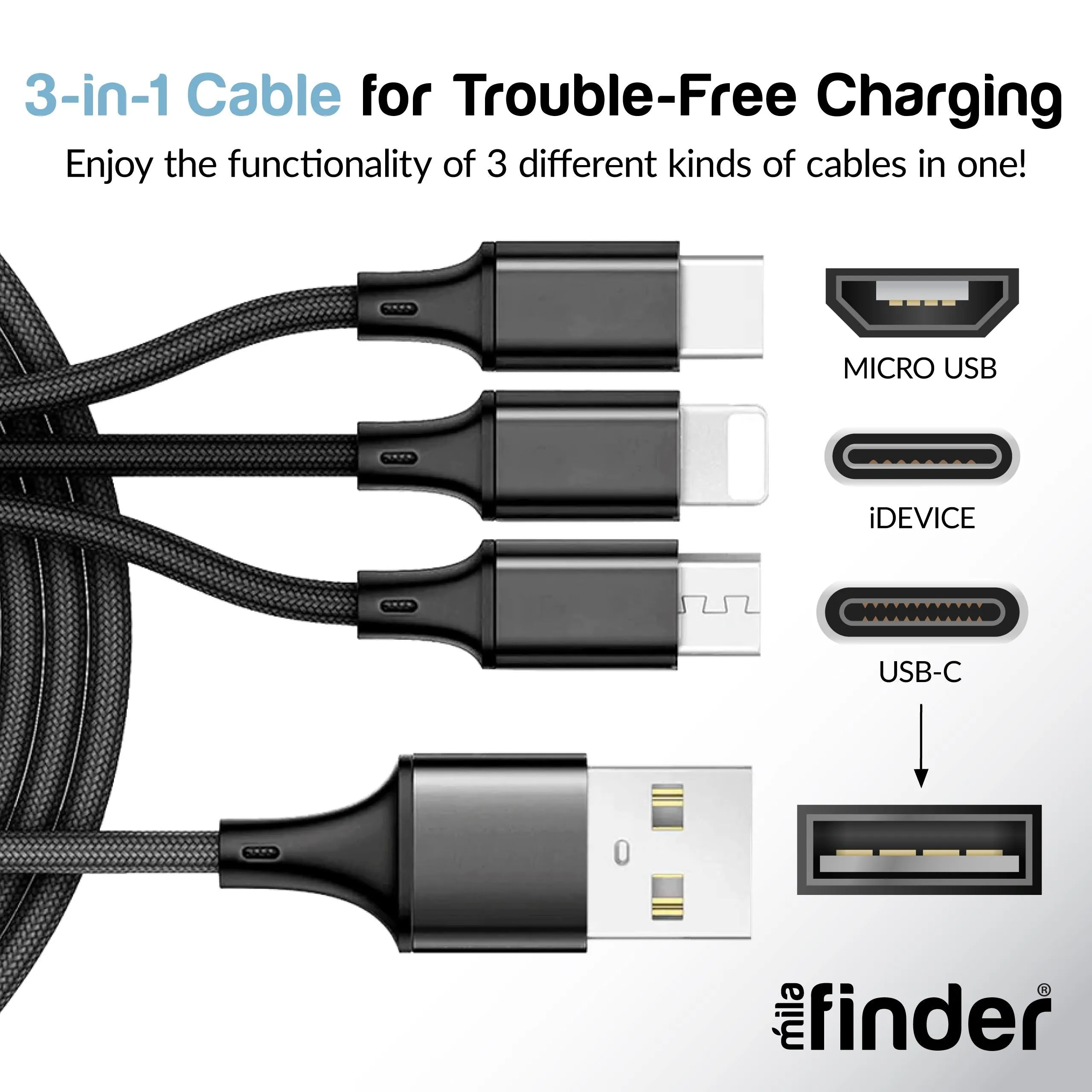 3 foot 3-in-1 Charging Cable Boxed - Pack of 12