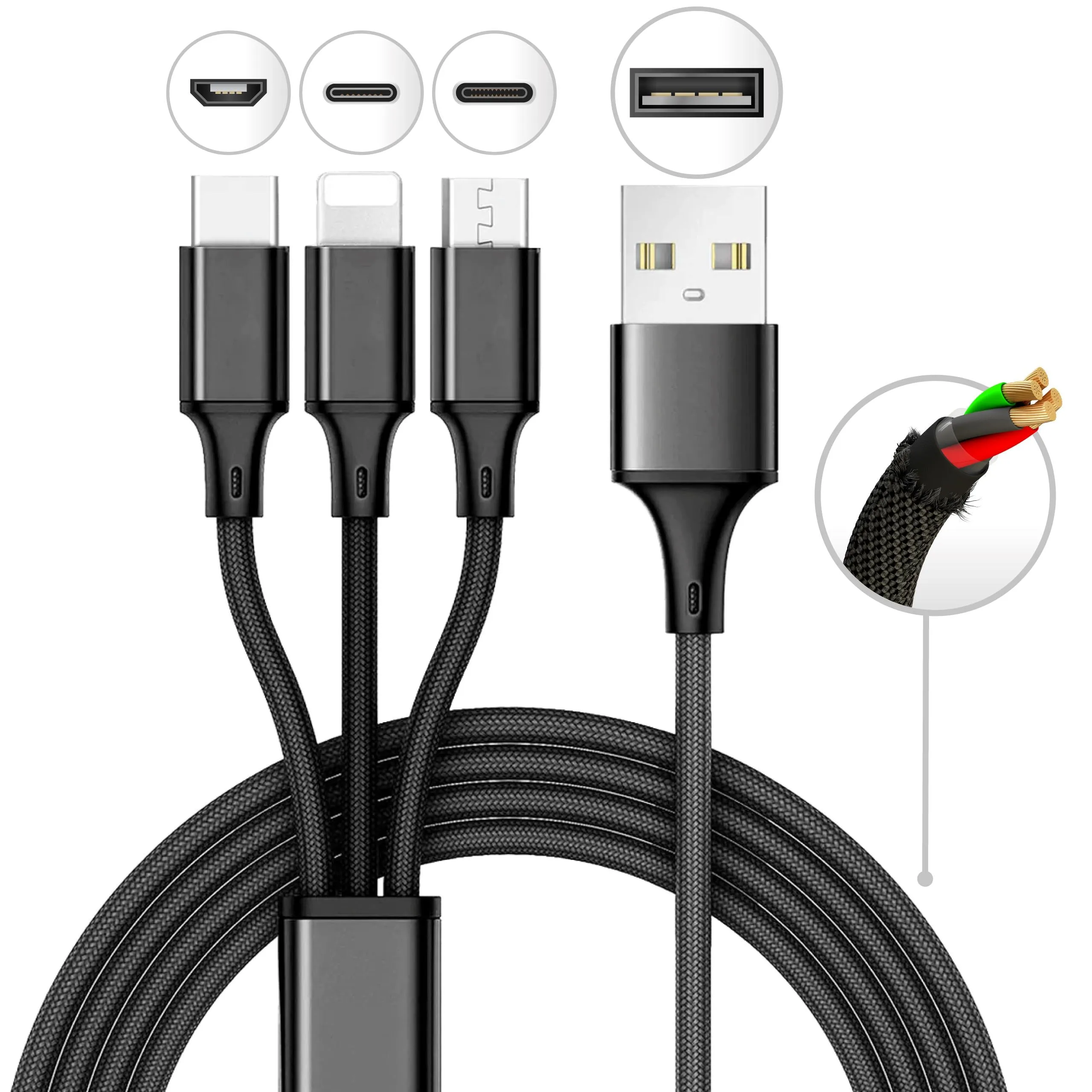 3 foot 3-in-1 Charging Cable Boxed - Pack of 12