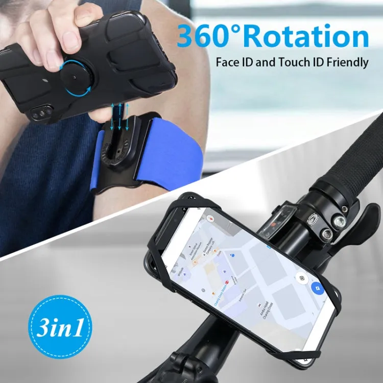 3 In 1 Four Jaws Detachable Swivel Arm Wrist Strap Bicycle Holder For 4.5-6.5 inch Phones(Blue)