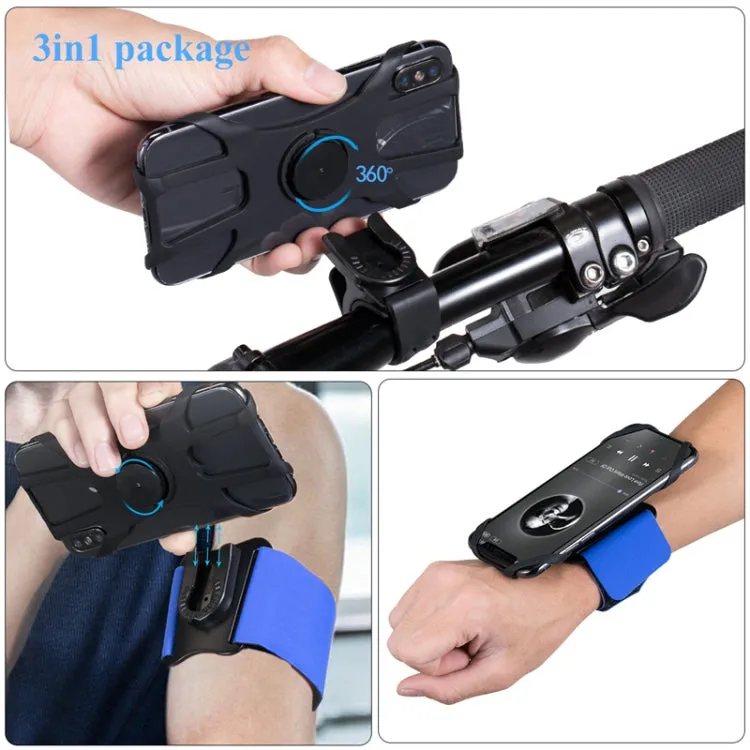 3 In 1 Four Jaws Detachable Swivel Arm Wrist Strap Bicycle Holder For 4.5-6.5 inch Phones(Blue)