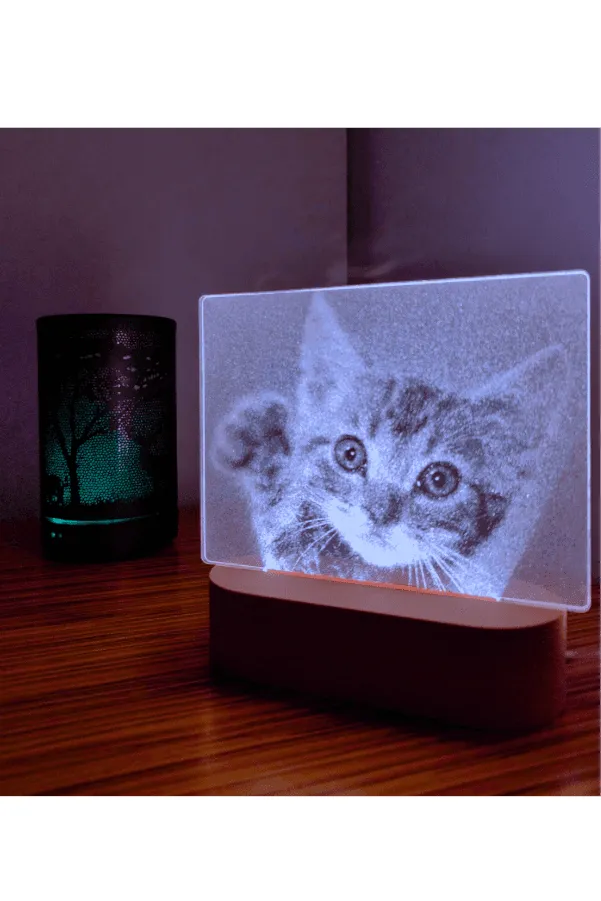 3D Acrylic Night Light Table Lamp with Wooden Base, Best Gift for Birthday, Anniversary, and Home Decor (Cute little Kitten)