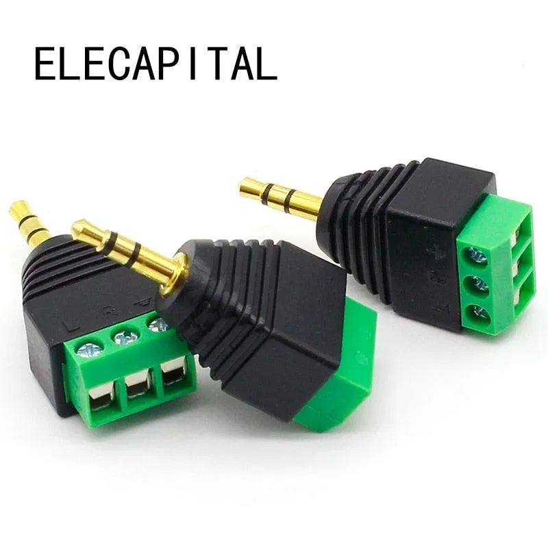 3pcs 3.5mm 3ploe 1/8 Inch Stereo Male Plug to AV Screw Video Balun Terminal Jack 3.5 mm Male 3 pin Terminal Block Plug Connector