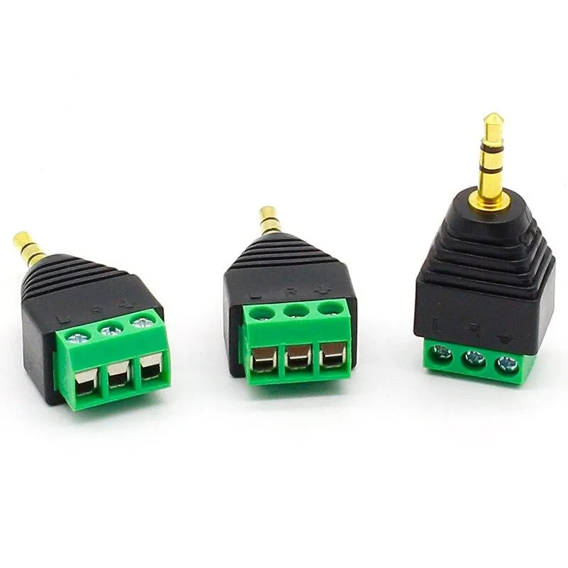 3pcs 3.5mm 3ploe 1/8 Inch Stereo Male Plug to AV Screw Video Balun Terminal Jack 3.5 mm Male 3 pin Terminal Block Plug Connector