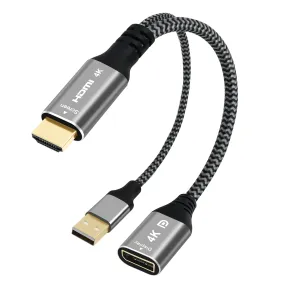 4K HDMI to DisplayPort Adapter with USB Powered, Uni-Directional HDMI Male (Source) to DP Female (Screen), 4K@60Hz, Nylon Braided Converter Connector, Compatible with Xbox One, PS4, PS5, AMD - 0.6 FT