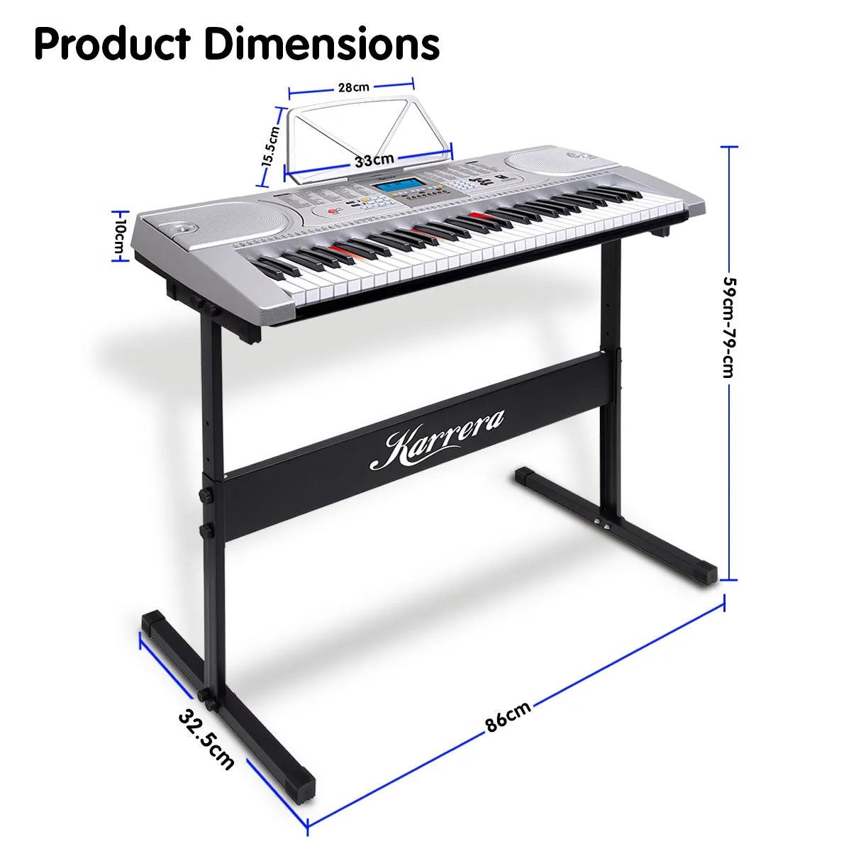 61 Keys Electronic LED Keyboard Piano with Stand - Silver