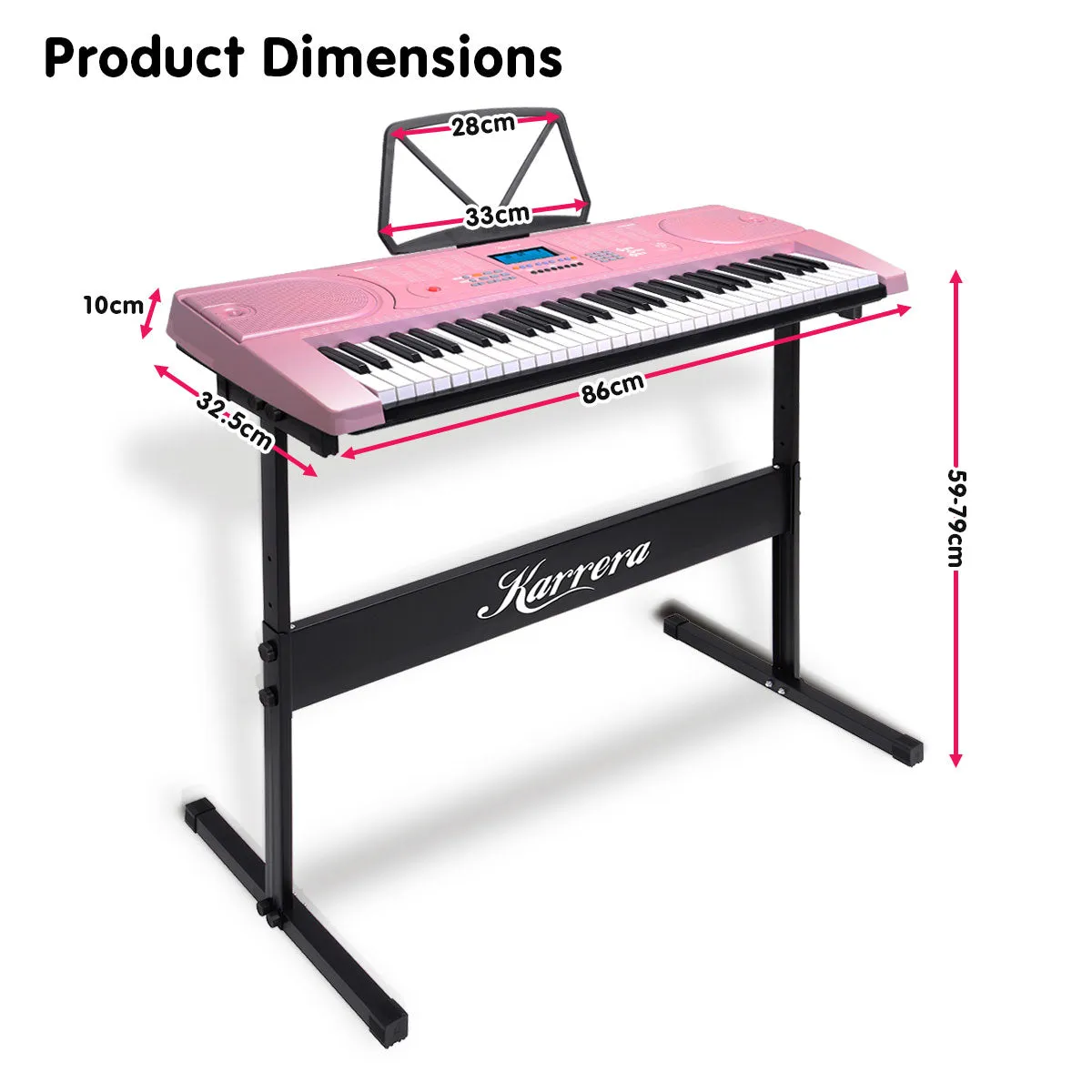 61 Keys Electronic LED Piano Keyboard with Stand - Pink