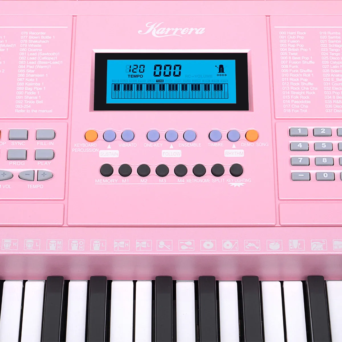 61 Keys Electronic LED Piano Keyboard with Stand - Pink