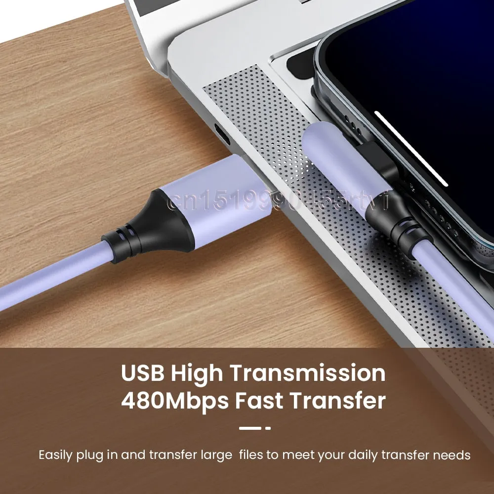 90 Degree USB Cable For iPhone 14 13 12 11 Pro Max XR XS 8 7 6s 5s Fast Charging Charger Liquid Silicone Data Cable 0.3/1.2/1.8M