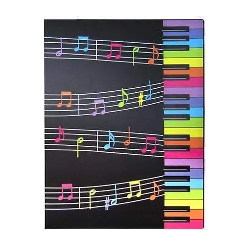 A4 Clear Display Music Folder (20 pockets) - Black with Colourful Keyboard