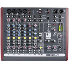 Allen & Heath ZED-10FX 4 Mono Mic/Line   2 Active D.I.   3 stereo line inputs, FX,