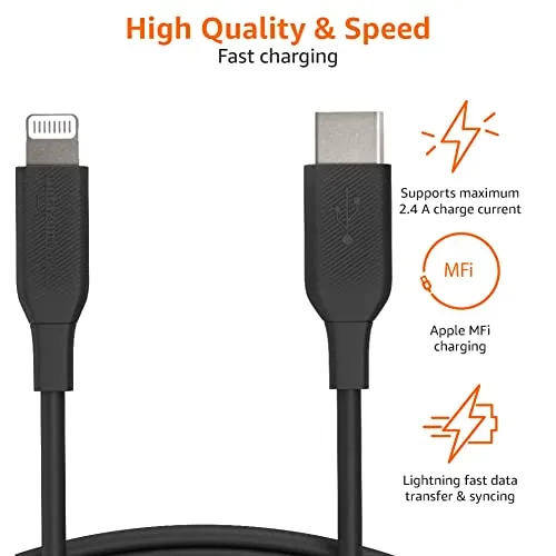 Amazon Basics USB-2.0 Type C to Lightning Cable (MFi Certified), 3 Feet, Black