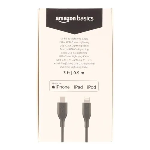 Amazon Basics USB-2.0 Type C to Lightning Cable (MFi Certified), 3 Feet, Black