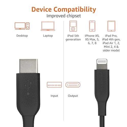 Amazon Basics USB-2.0 Type C to Lightning Cable (MFi Certified), 3 Feet, Black