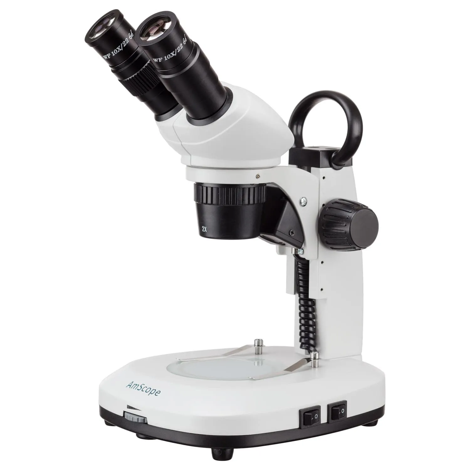 AmScope SG204 Series Compact Binocular Stereo Microscope 20X & 40X Magnification on Track-stand with Dual Illumination