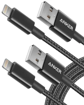 Anker USB A to Lightning Cable(6FT, 2Pack), MFi Certified Nylon USB to Lightning Cord for iPhone 14/13/12/11 Pro/11/XS MAX/XR/8/7/6s Plus Cable(Black)