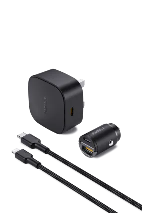 Aukey Kit on the Go Bundle-II PD 20W MFI USB Type-C to Lightning Cable with PD 30W Car Charger (Black, 1.2M)