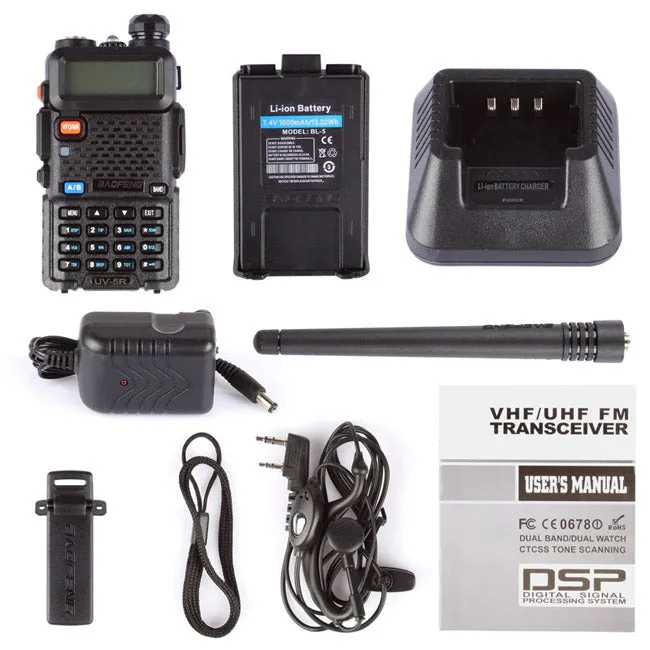 Baofeng UV-5R [5 Pack] | Dual Band | 4/1W | 128CH | Flashlight | VOX | Alert