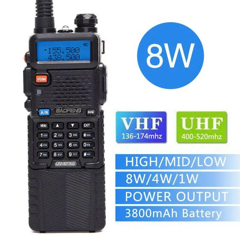 Baofeng UV-5R 5W/8W VHFUHF Dual Band Walkie Talkie with 3800mAh long Li-ion Battery 16KM Long Range UV5R Ham Two-Way Radios