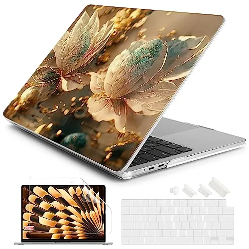 Batianda Premium Case for New MacBook Air 15 inch 2023 with M2 Chip Model A2941, Designed Protective Plastic Hardshell & Keyboard Cover & Screen Protector, Lovely Flower