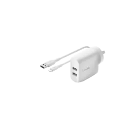 Belkin BoostcHARGE TM Dual USB-A Wall Charger 24W   Lightning to USB-A Cable