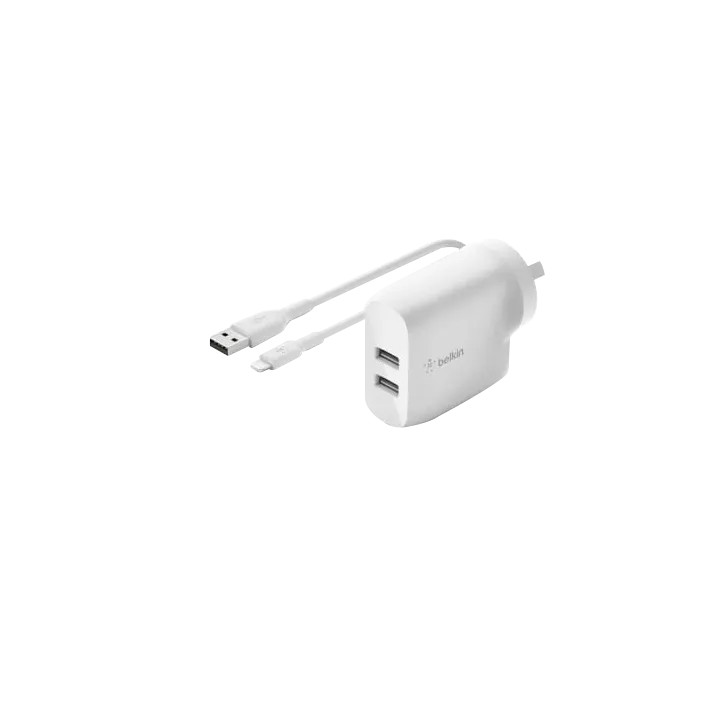 Belkin BoostcHARGE TM Dual USB-A Wall Charger 24W   Lightning to USB-A Cable