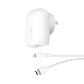 Belkin BOOSTCHARGE USB-C PD 3.0 PPS Wall Charger 30W with USB-C Cable to Lightning Connector White