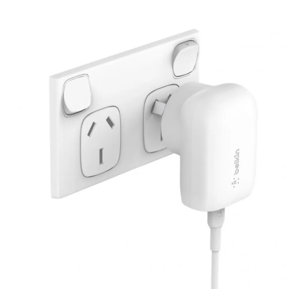 Belkin BOOSTCHARGE USB-C PD 3.0 PPS Wall Charger 30W with USB-C Cable to Lightning Connector White