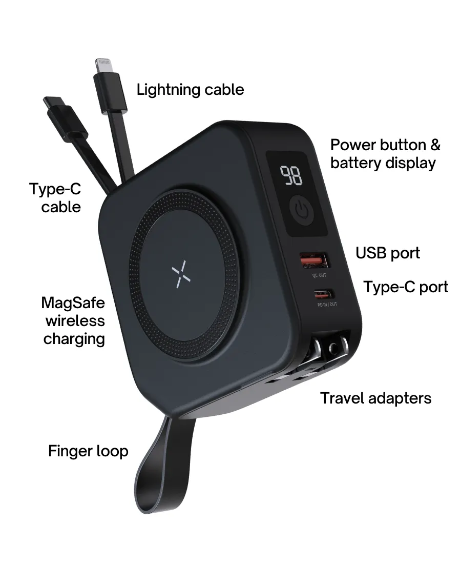 Black 5-in-1 Travel Battery Booster