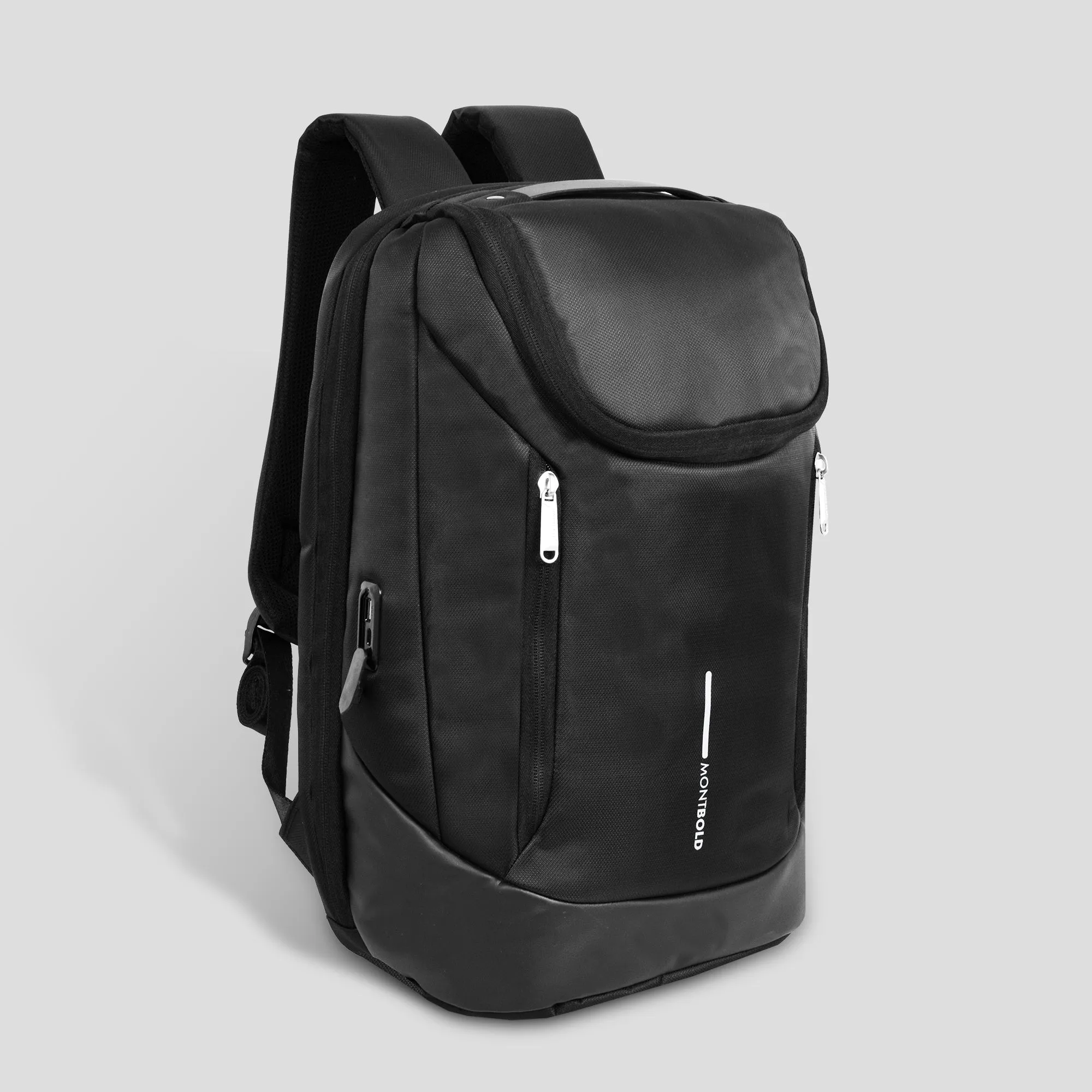 Black Casual Backpack with USB Charging Port