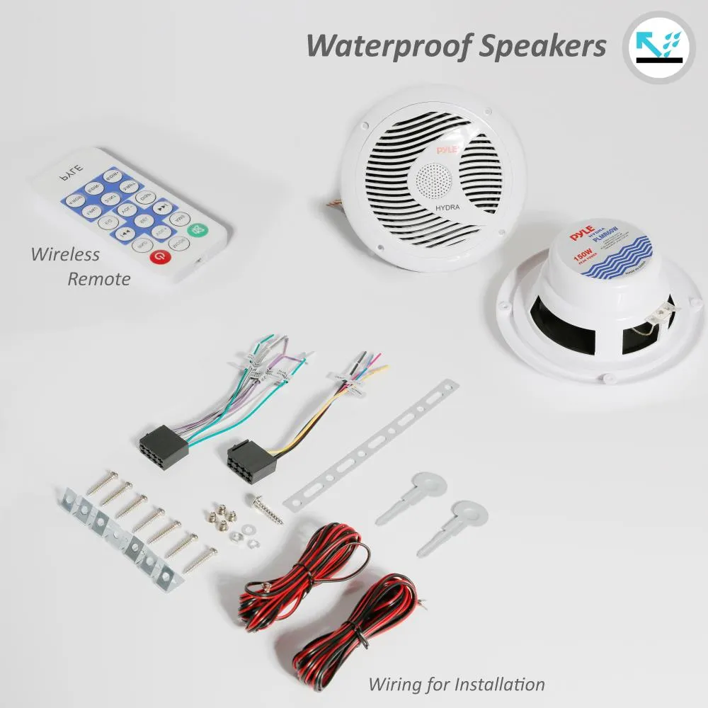 Bluetooth Marine Stereo Radio Receiver & Waterproof Speaker Kit, Hands-Free Talking, Cd Player, Mp3/Usb/Sd Readers, Am/Fm Radio, (2) 6.5’’ Speakers