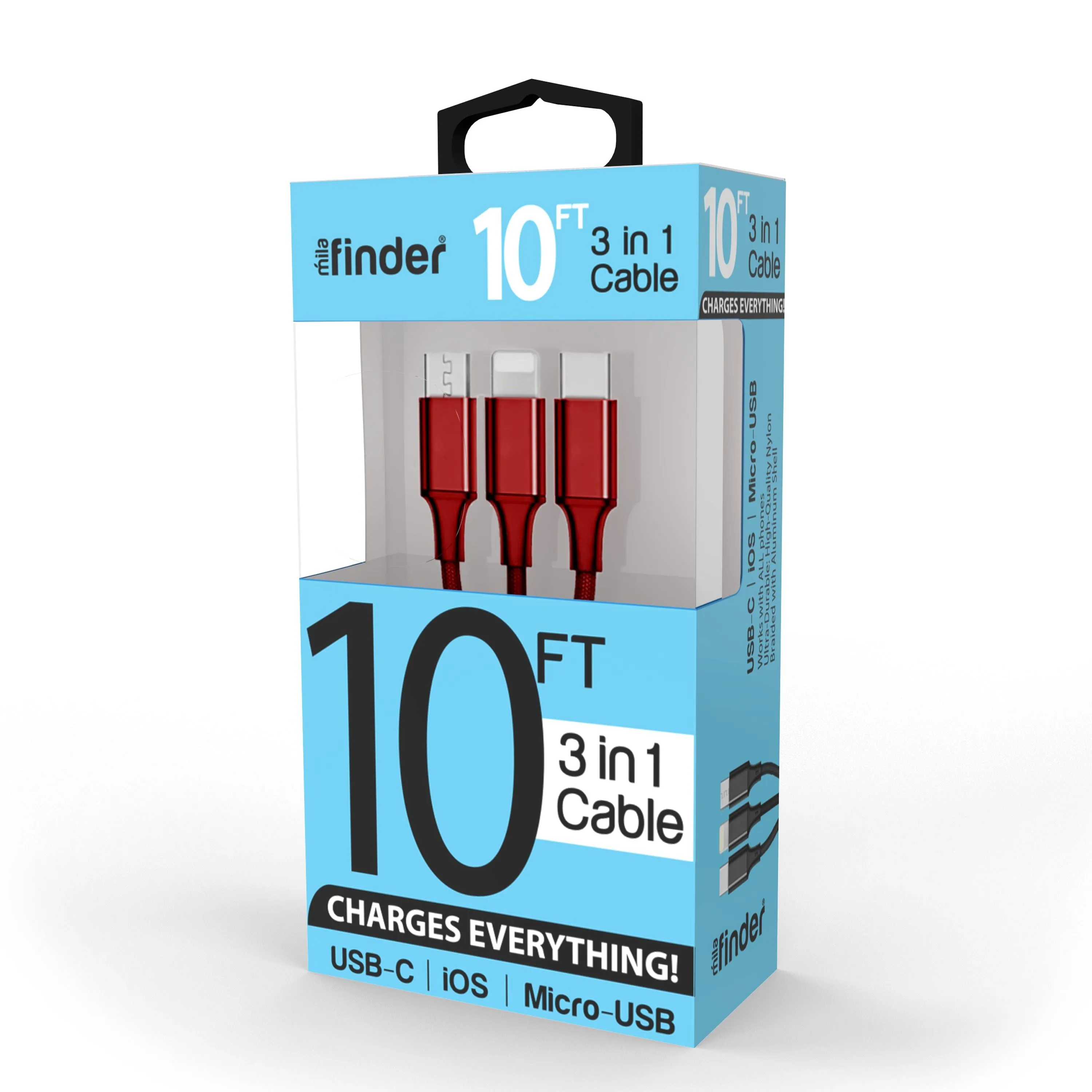 Boxed 10 foot 3-in-1 Charging Cable - Pack of 12