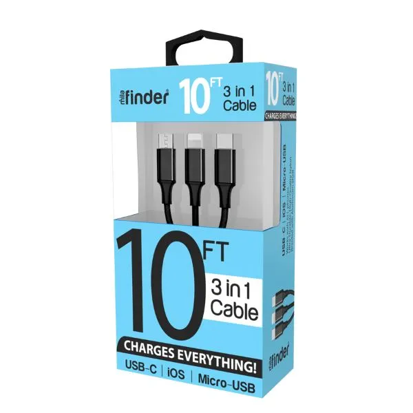 Boxed 10 foot 3-in-1 Charging Cable - Pack of 12