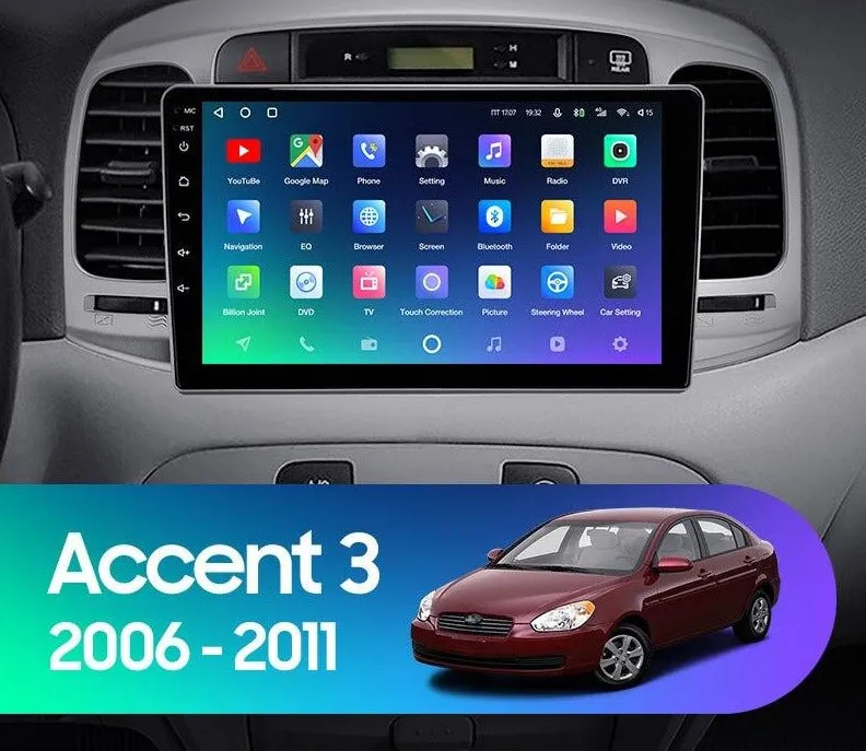 Car Dealz Premium Advanced 4G Data Model 10.2" Android 12.0 For Hyundai Accent 3 2006 - 2011 In Dash Plus OEM Fascia