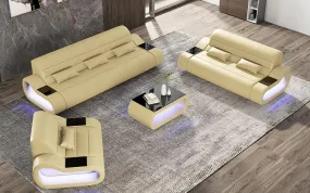 Catina Modern Leather Sofa Set with LED Light