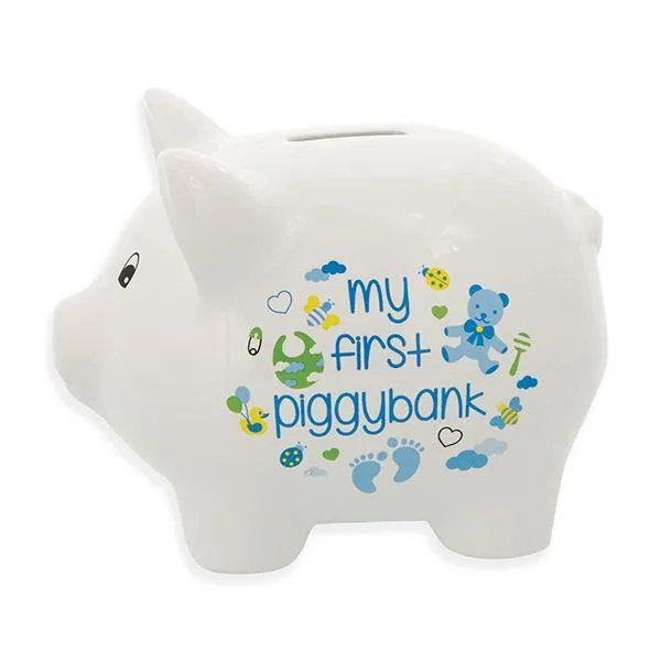 Ceramic Piggy Bank for Boys and Girls 5" Pink or Blue and White *