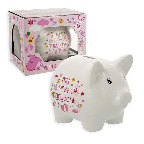 Ceramic Piggy Bank for Boys and Girls 5" Pink or Blue and White *