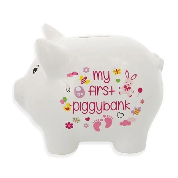 Ceramic Piggy Bank for Boys and Girls 5" Pink or Blue and White *