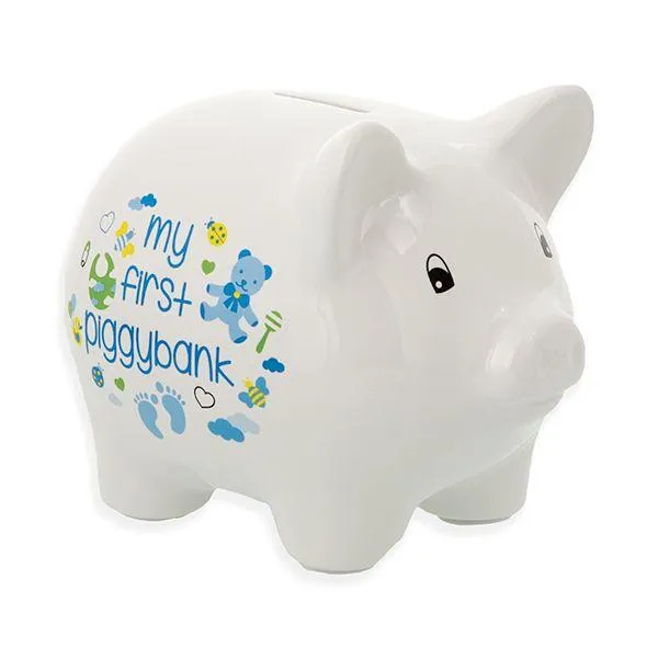 Ceramic Piggy Bank for Boys and Girls 5" Pink or Blue and White *