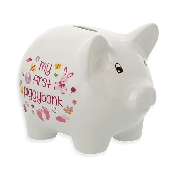 Ceramic Piggy Bank for Boys and Girls 5" Pink or Blue and White *